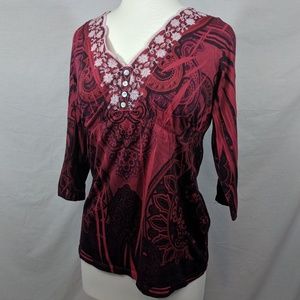 Live and Let Live Red/Black Paisley Burnout Top